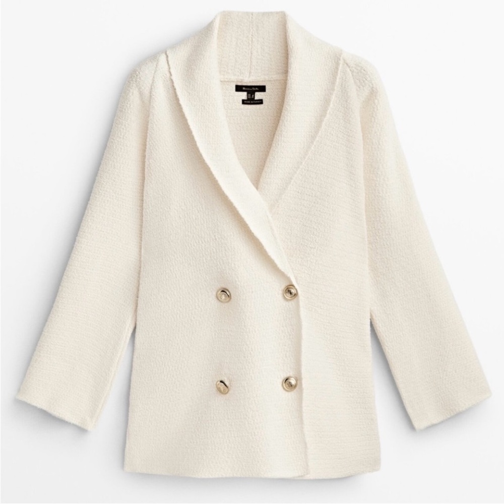 Massimo Dutti Weave Textured Wrap Cardigan With Gold Buttons Ivory Cream Sz S/M - Picture 2 of 15